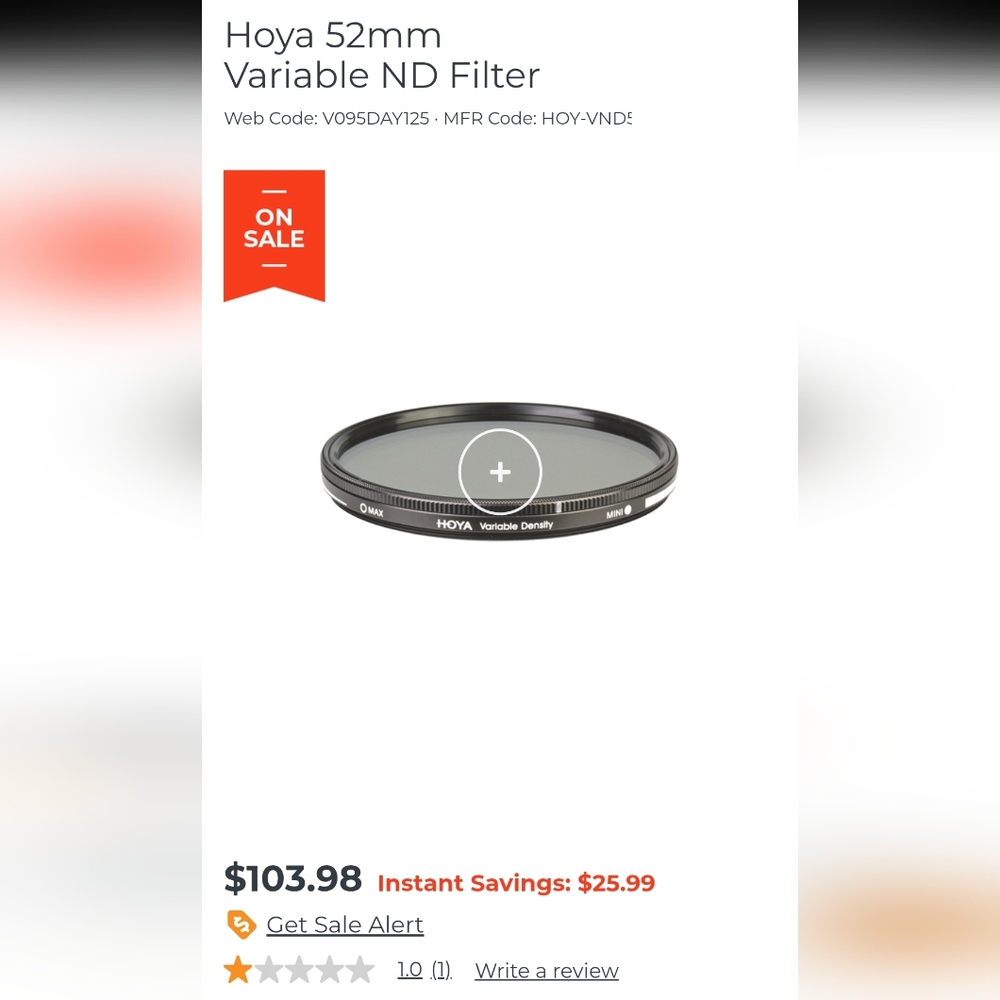 52mm Variable ND Filter - Black